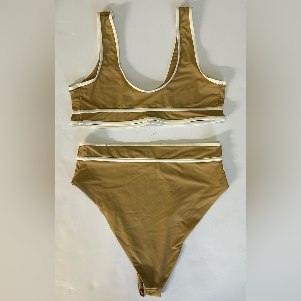 Stone Fox Swim Tan Bikini Set Size Top Medium Size Bottom Small - Picture 2 of 9